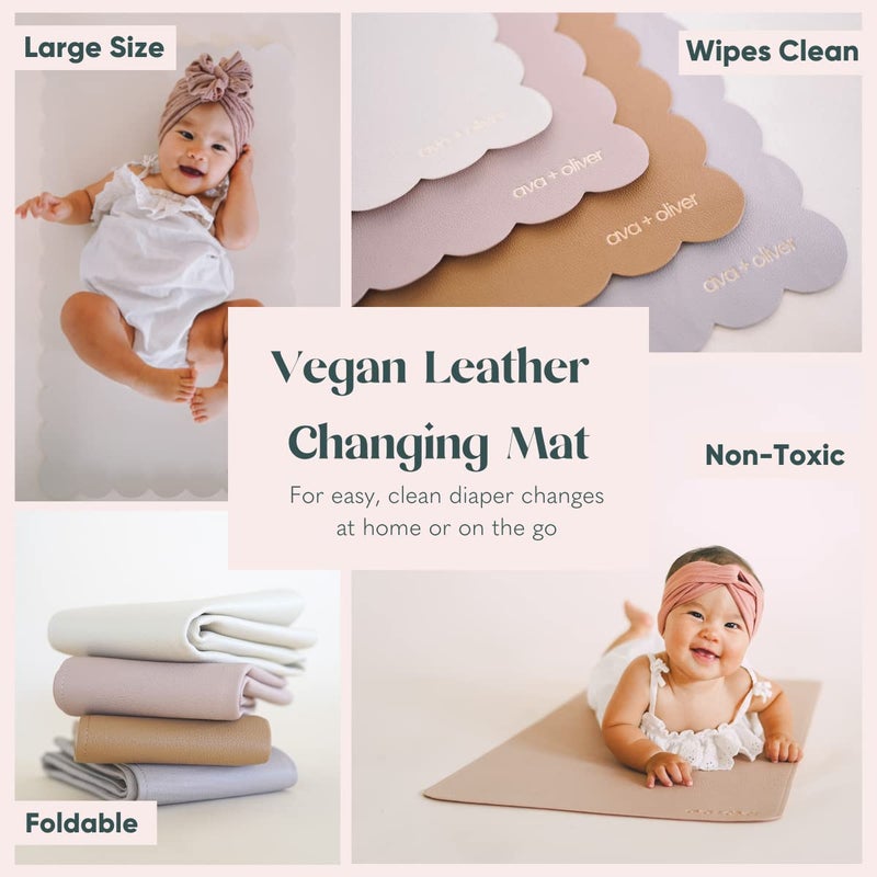 Ava + Oliver Vegan Leather Baby Changing Mat (16 X 30 in) - Multipurpose Wipeable and Portable Diaper Changing Pad - Foldable for Travel (Grey Scallop) - Image 3